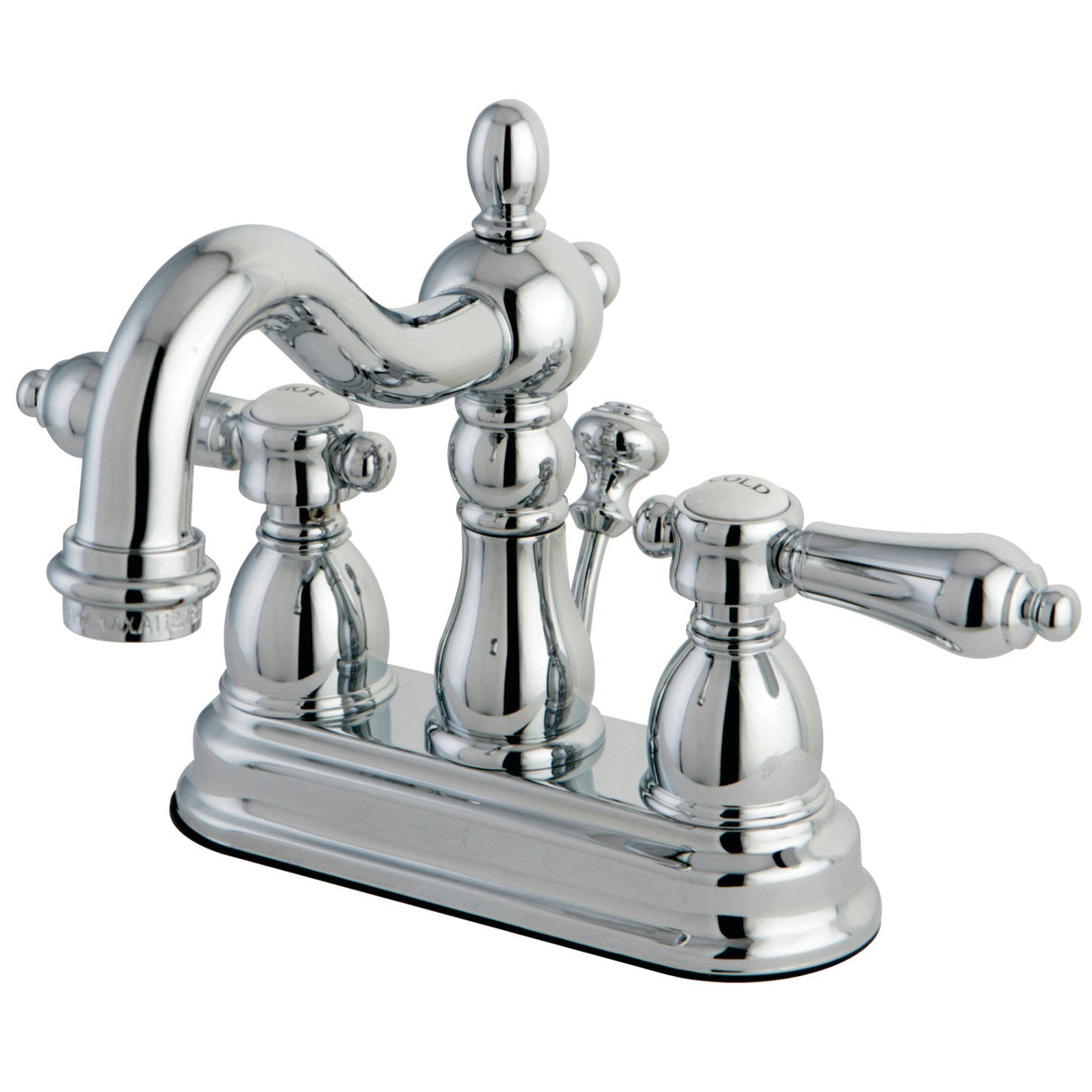 KS1601BAL Two-Handle 3-Hole Deck Mount 4" Centerset Bathroom Faucet with Brass Pop-Up, Polished Chrome