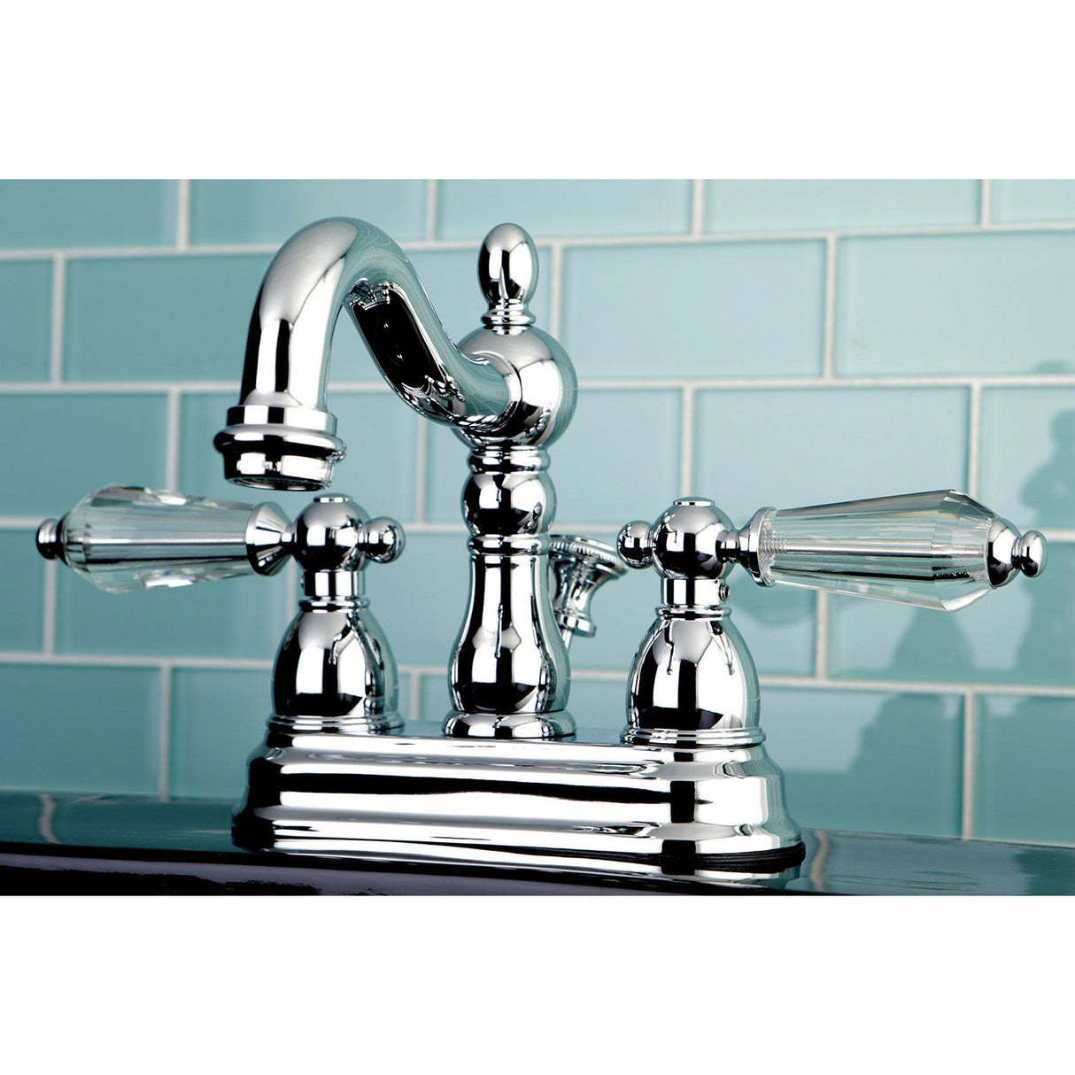 Wilshire KS1601WLL Two-Handle 3-Hole Deck Mount 4" Centerset Bathroom Faucet with Brass Pop-Up, Polished Chrome