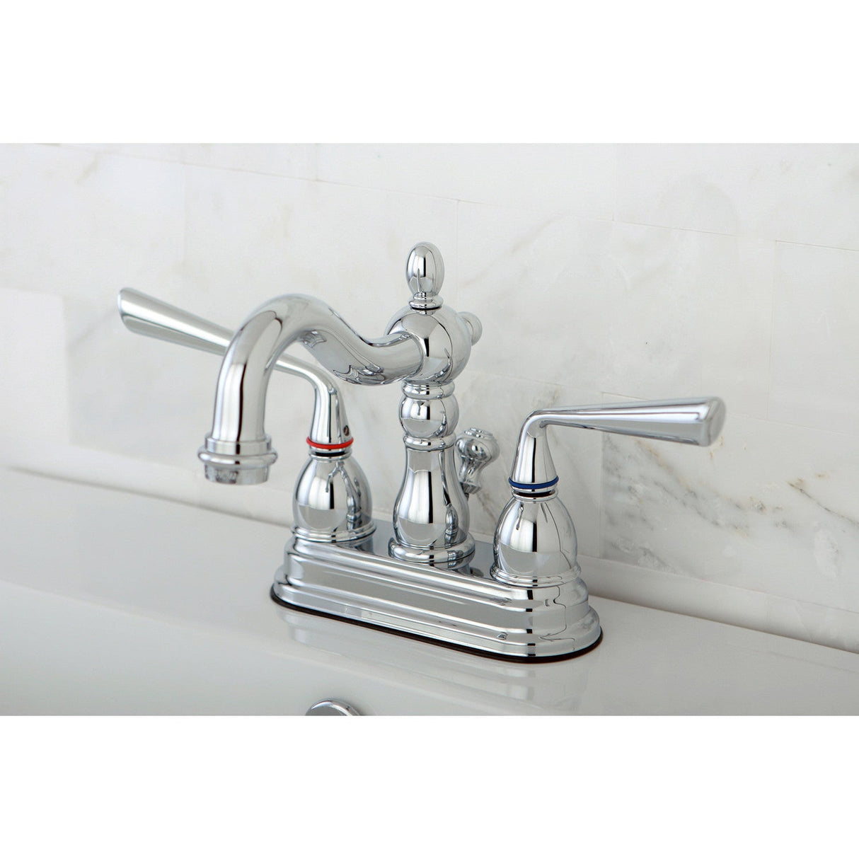 Silver Sage KS1601ZL Two-Handle 3-Hole Deck Mount 4" Centerset Bathroom Faucet with Brass Pop-Up, Polished Chrome