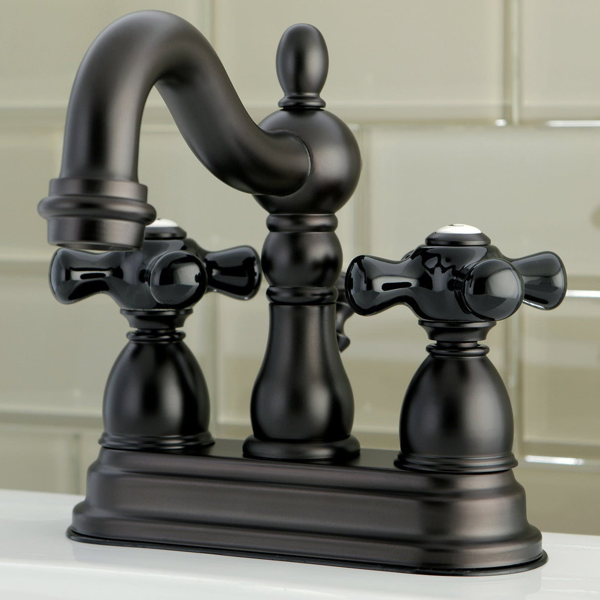 Duchess KS1605PKX Two-Handle 3-Hole Deck Mount 4" Centerset Bathroom Faucet with Brass Pop-Up, Oil Rubbed Bronze