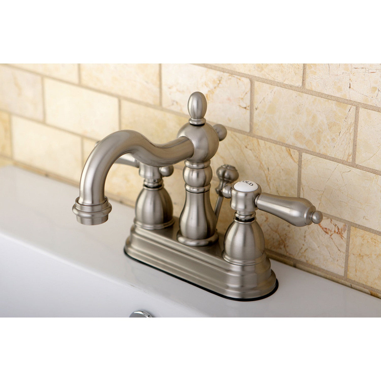 KS1608BAL Two-Handle 3-Hole Deck Mount 4" Centerset Bathroom Faucet with Brass Pop-Up, Brushed Nickel