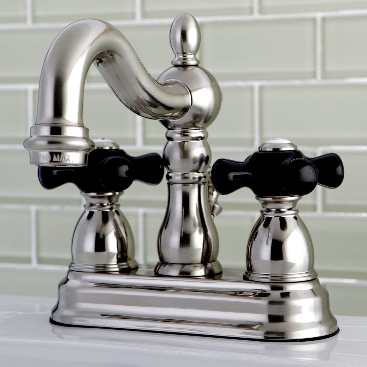 Duchess KS1608PKX Two-Handle 3-Hole Deck Mount 4" Centerset Bathroom Faucet with Brass Pop-Up, Brushed Nickel