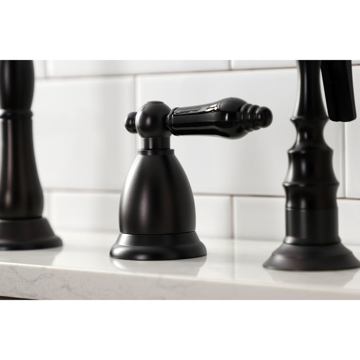 Duchess KS1795PKLBS Two-Handle 4-Hole Deck Mount Widespread Kitchen Faucet with Brass Sprayer, Oil Rubbed Bronze