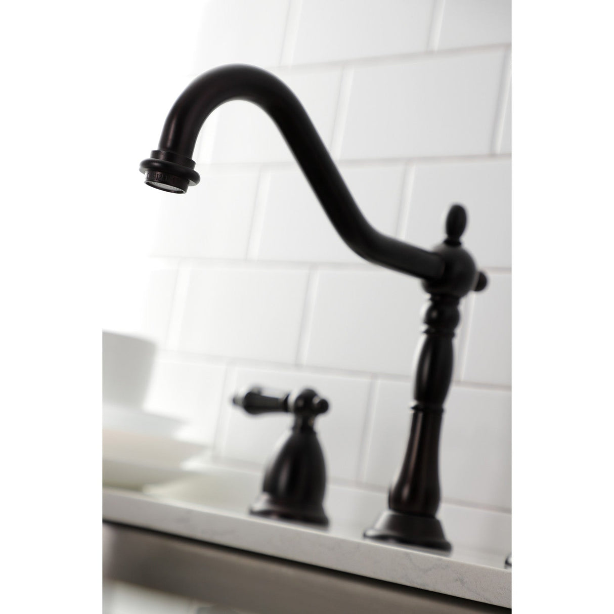 Duchess KS1795PKLBS Two-Handle 4-Hole Deck Mount Widespread Kitchen Faucet with Brass Sprayer, Oil Rubbed Bronze