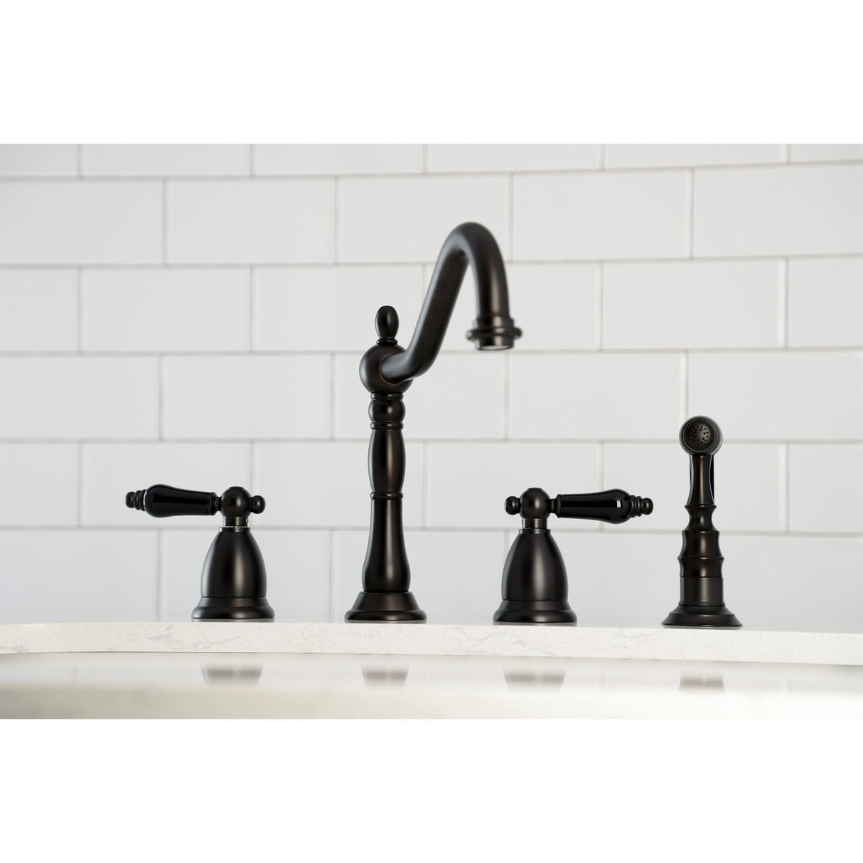 Duchess KS1795PKLBS Two-Handle 4-Hole Deck Mount Widespread Kitchen Faucet with Brass Sprayer, Oil Rubbed Bronze