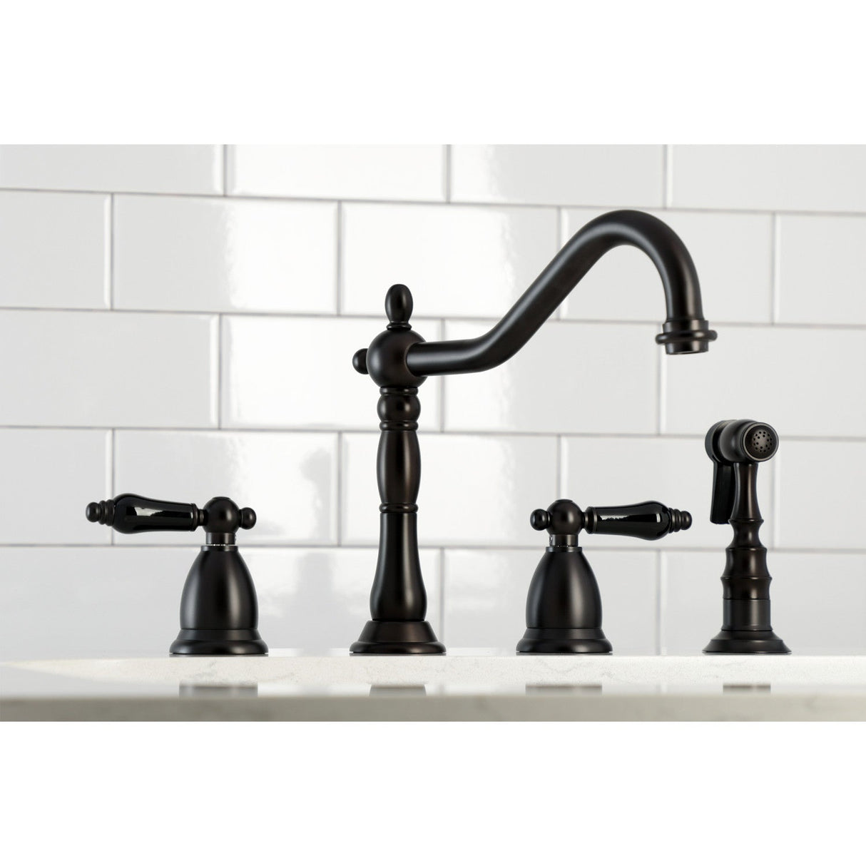 Duchess KS1795PKLBS Two-Handle 4-Hole Deck Mount Widespread Kitchen Faucet with Brass Sprayer, Oil Rubbed Bronze