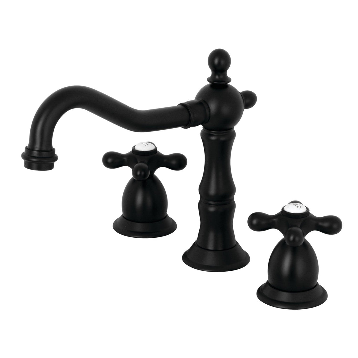 Heritage KS1970AX Two-Handle 3-Hole Deck Mount Widespread Bathroom Faucet with Brass Pop-Up, Matte Black