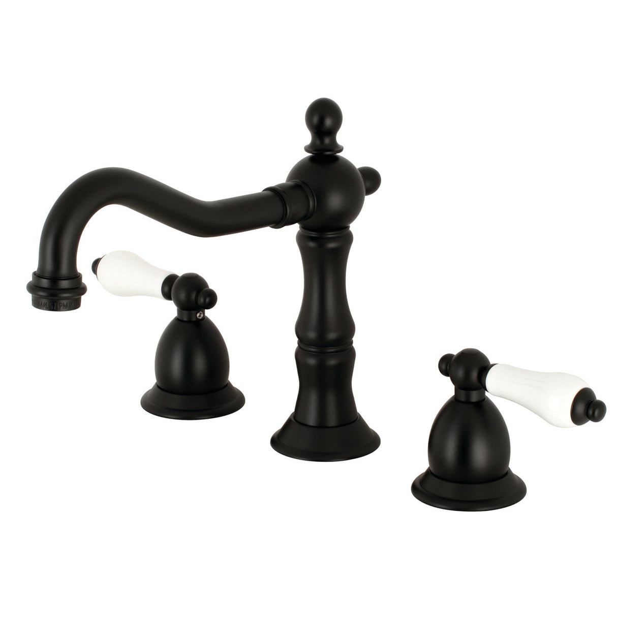 Heritage KS1970PL Two-Handle 3-Hole Deck Mount Widespread Bathroom Faucet with Brass Pop-Up, Matte Black