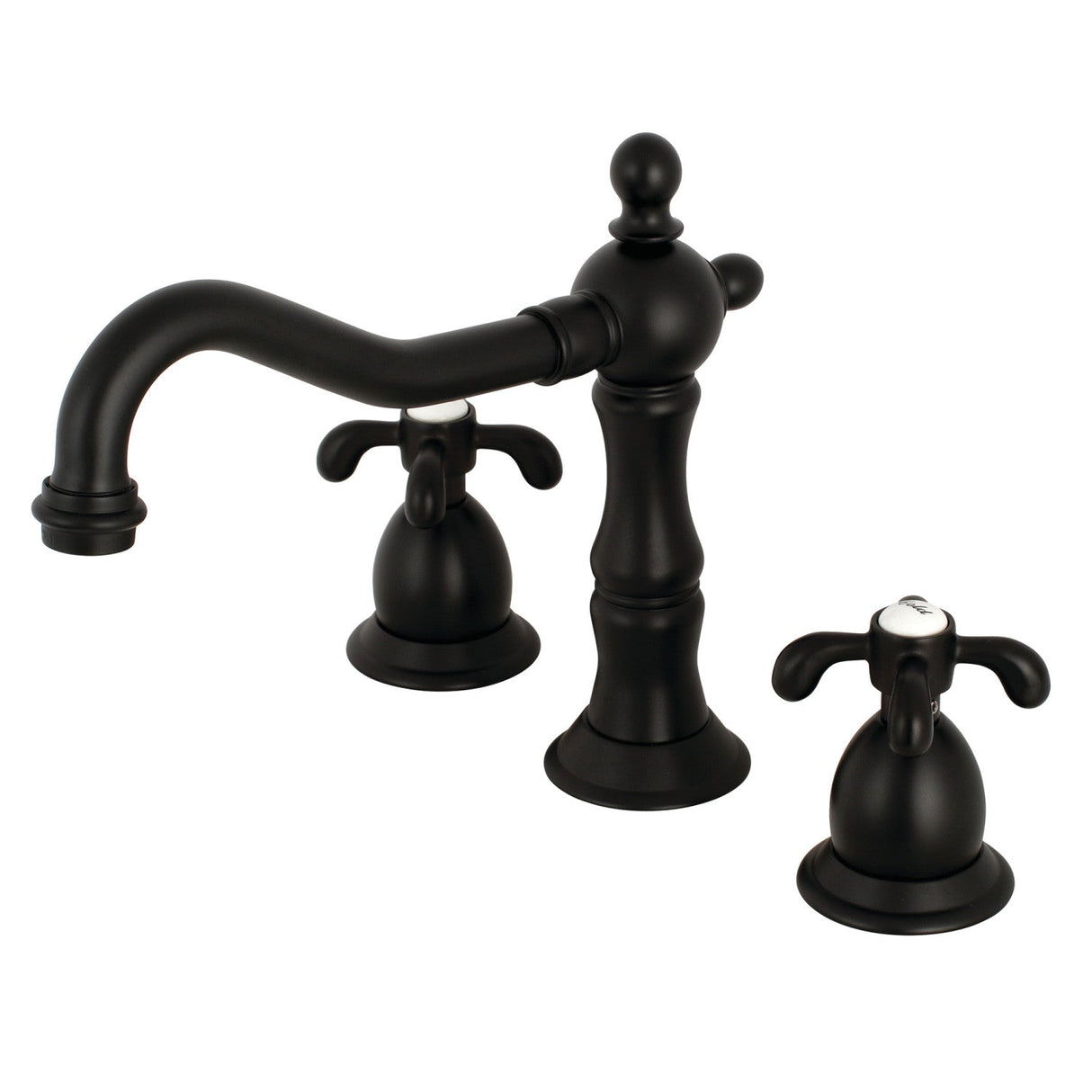 French Country KS1970TX Two-Handle 3-Hole Deck Mount Widespread Bathroom Faucet with Brass Pop-Up, Matte Black