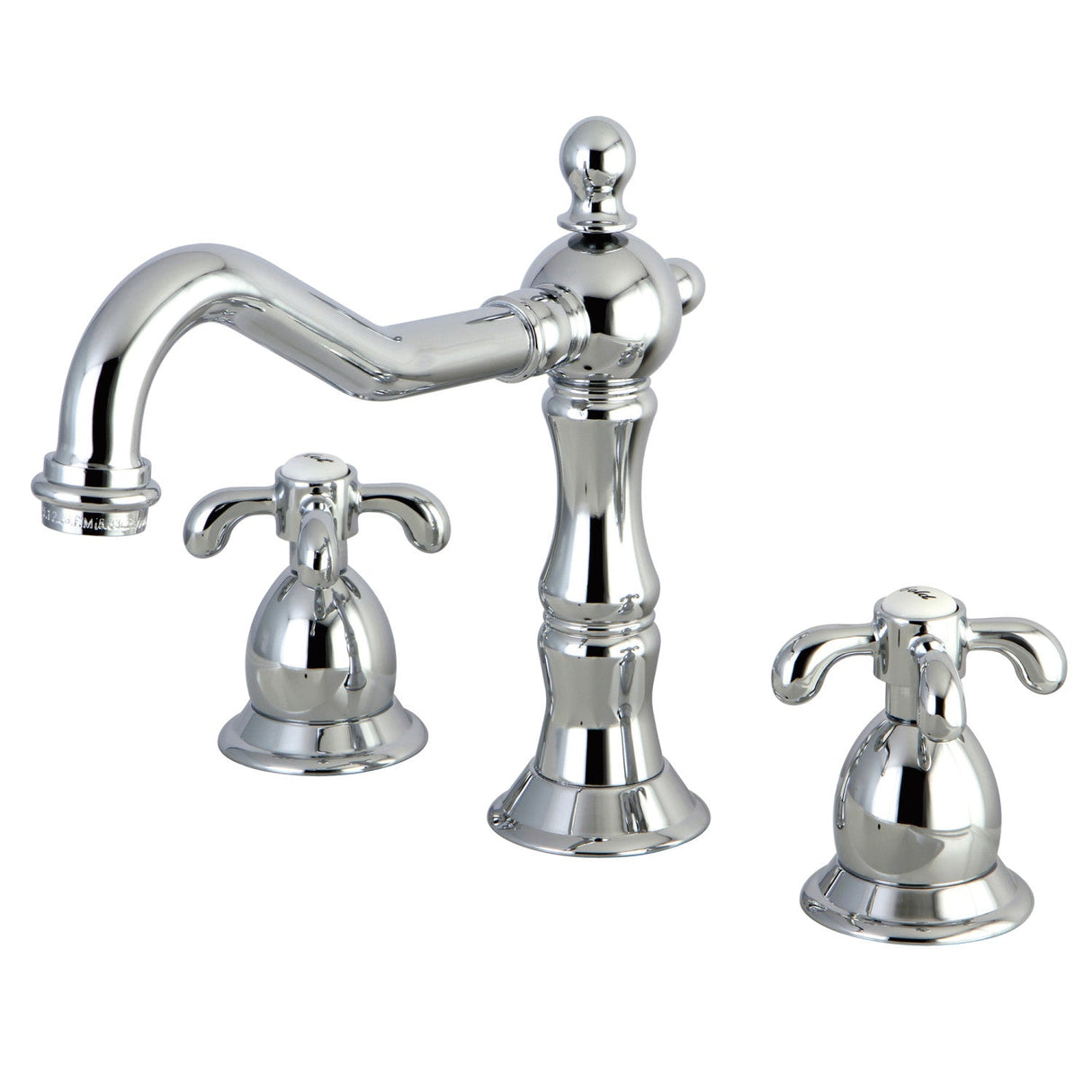 French Country KS1971TX Two-Handle 3-Hole Deck Mount Widespread Bathroom Faucet with Brass Pop-Up, Polished Chrome