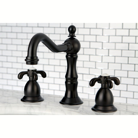 French Country KS1975TX Two-Handle 3-Hole Deck Mount Widespread Bathroom Faucet with Brass Pop-Up, Oil Rubbed Bronze