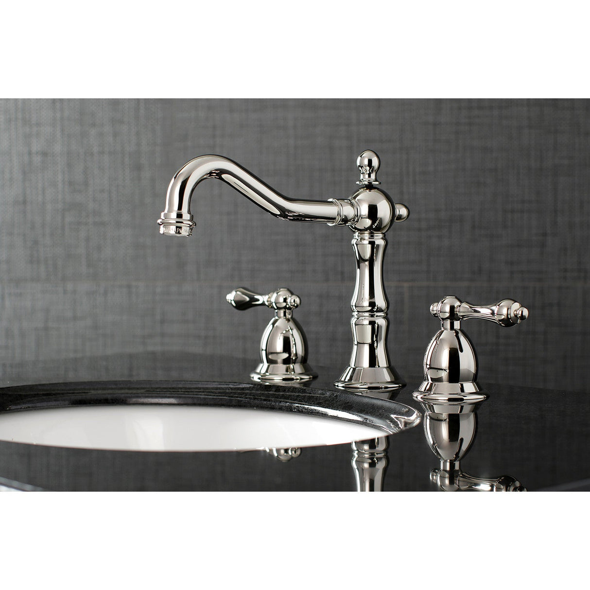 Heritage KS1976AL Two-Handle 3-Hole Deck Mount Widespread Bathroom Faucet with Brass Pop-Up, Polished Nickel