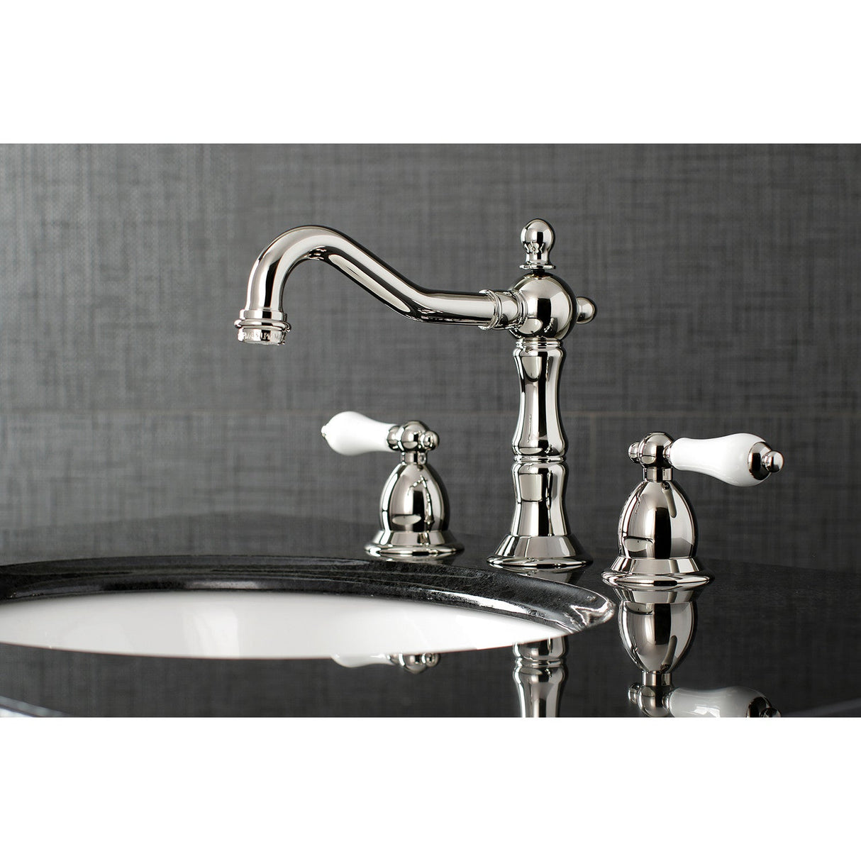 Heritage KS1976PL Two-Handle 3-Hole Deck Mount Widespread Bathroom Faucet with Brass Pop-Up, Polished Nickel