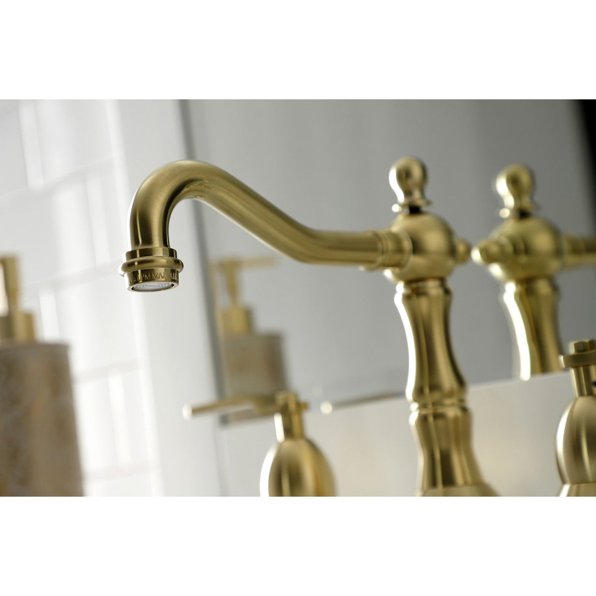 Whitaker KS1977KL Two-Handle 3-Hole Deck Mount Widespread Bathroom Faucet with Brass Pop-Up, Brushed Brass