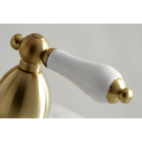 Heritage KS1977PL Two-Handle 3-Hole Deck Mount Widespread Bathroom Faucet with Brass Pop-Up, Brushed Brass