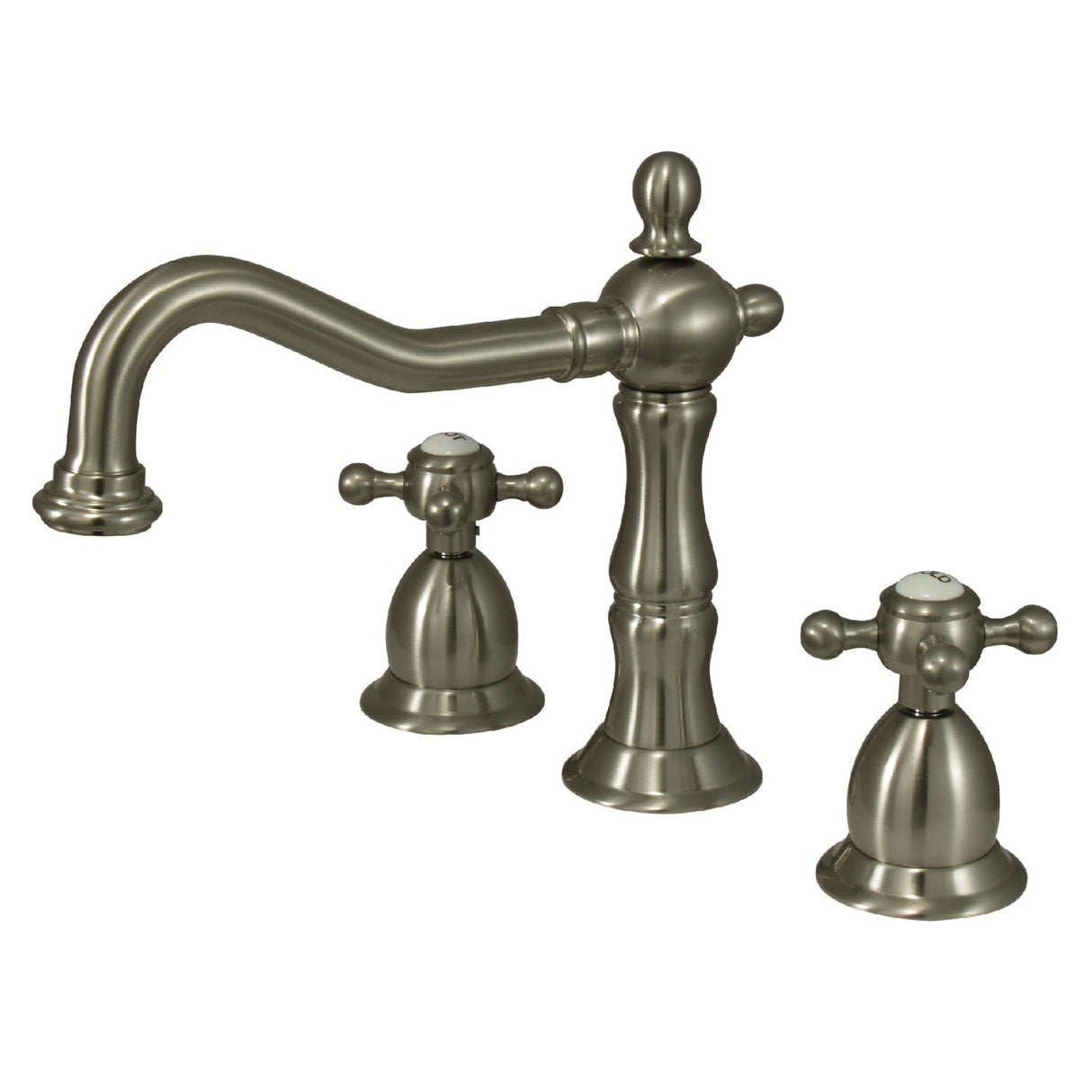 Heritage KS1978BX Two-Handle 3-Hole Deck Mount Widespread Bathroom Faucet with Brass Pop-Up, Brushed Nickel