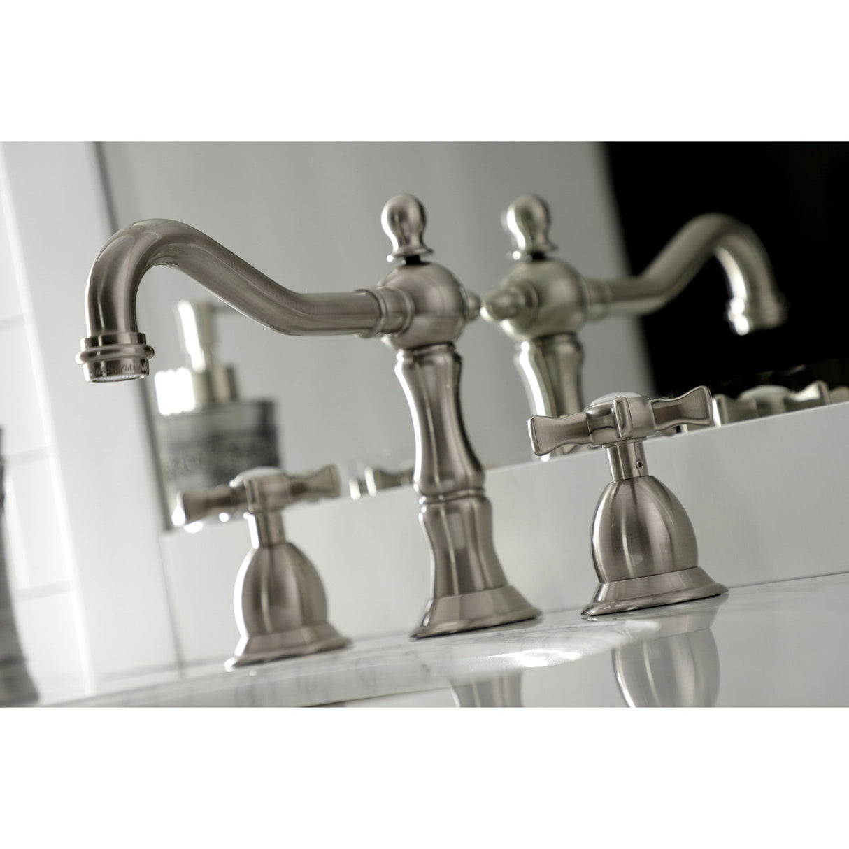Hamilton KS1978NX Two-Handle 3-Hole Deck Mount Widespread Bathroom Faucet with Brass Pop-Up, Brushed Nickel
