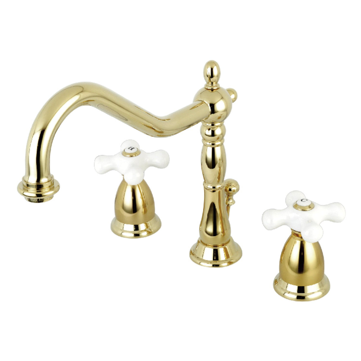 Heritage KS1992PX Two-Handle 3-Hole Deck Mount Widespread Bathroom Faucet with Brass Pop-Up, Polished Brass