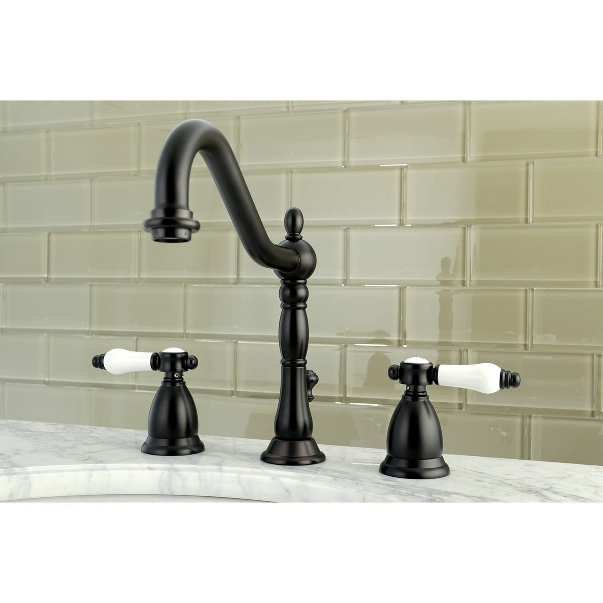 Bel-Air KS1995BPL Two-Handle 3-Hole Deck Mount Widespread Bathroom Faucet with Brass Pop-Up, Oil Rubbed Bronze