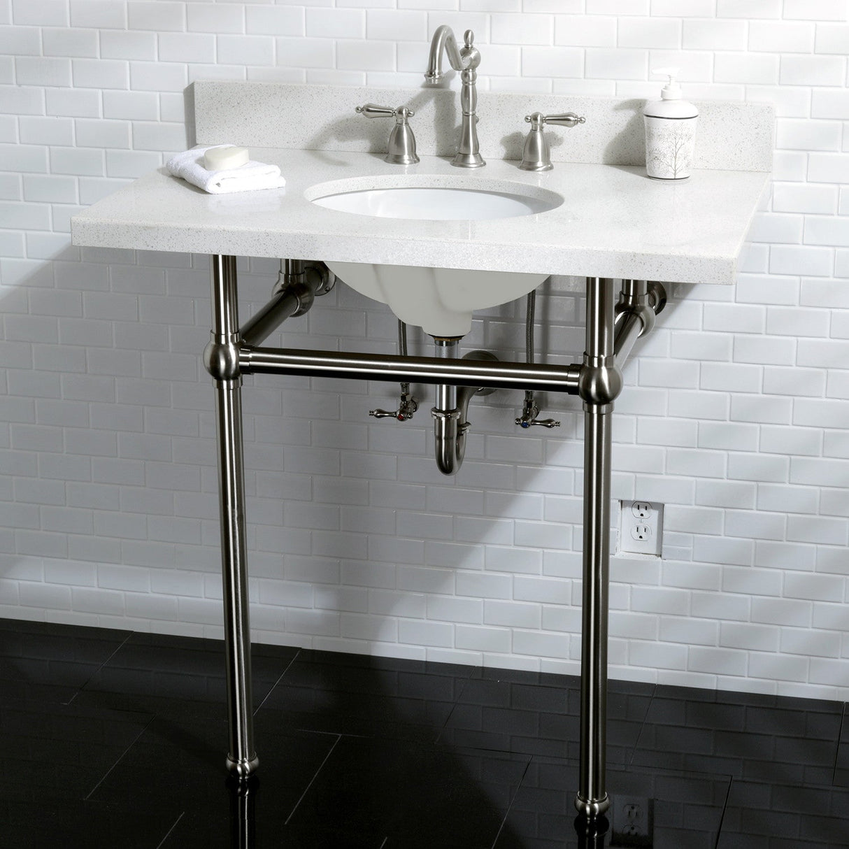 Heritage KS1998AL Two-Handle 3-Hole Deck Mount Widespread Bathroom Faucet with Brass Pop-Up, Brushed Nickel