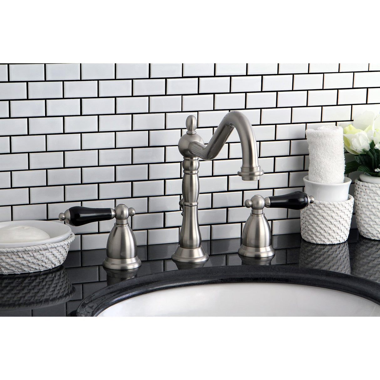 Duchess KS1998PKL Two-Handle 3-Hole Deck Mount Widespread Bathroom Faucet with Brass Pop-Up, Brushed Nickel