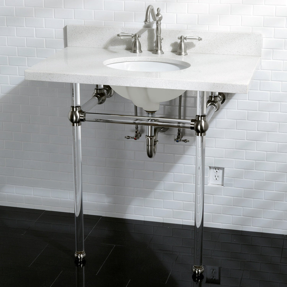 Wilshire KS1998WLL Two-Handle 3-Hole Deck Mount Widespread Bathroom Faucet with Brass Pop-Up, Brushed Nickel