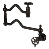 Webb KS2105RKX Two-Handle 1-Hole Wall Mount Pot Filler with Knurled Handle, Oil Rubbed Bronze