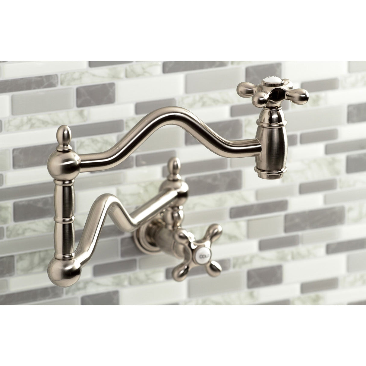 Heritage KS2108AX Two-Handle Pot Filler, Brushed Nickel