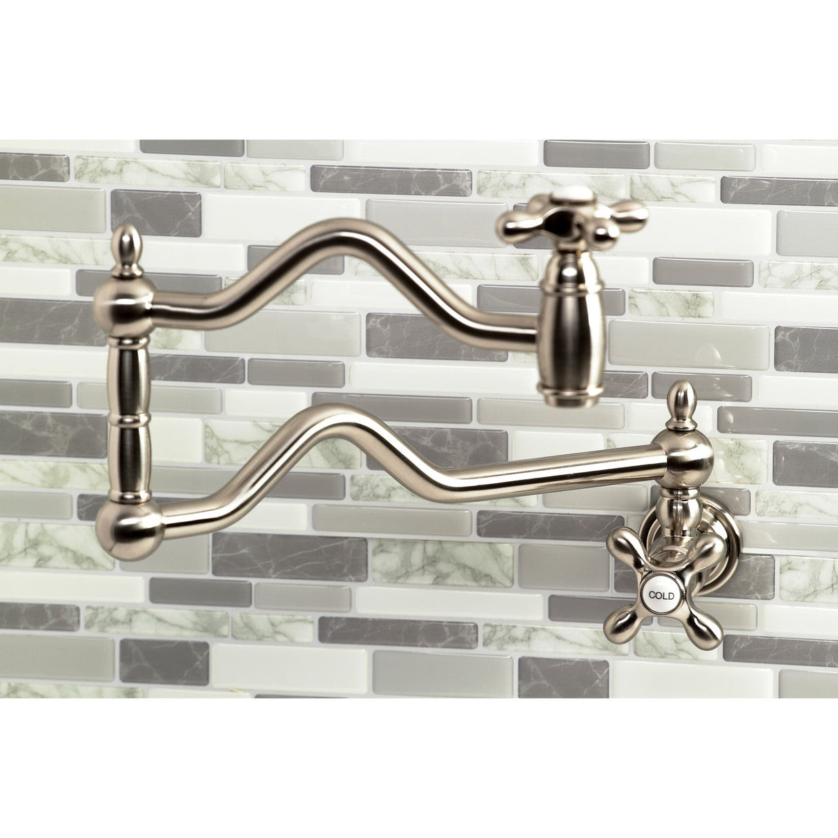 Heritage KS2108AX Two-Handle Pot Filler, Brushed Nickel