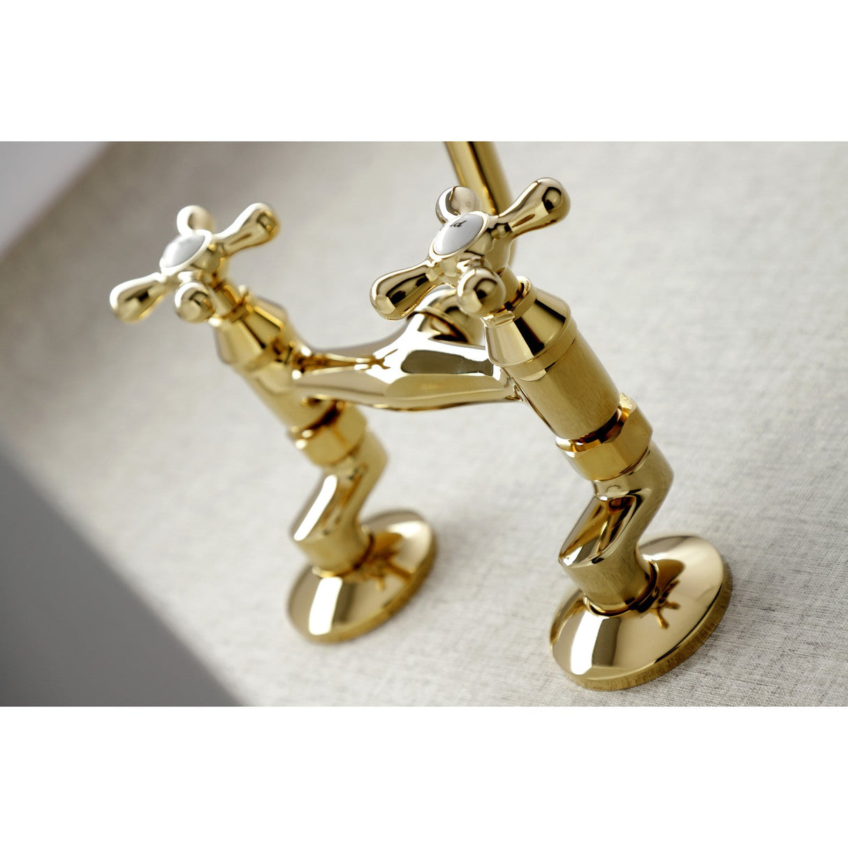 Kingston KS213PB Two-Handle 2-Hole Wall Mount Kitchen Faucet, Polished Brass