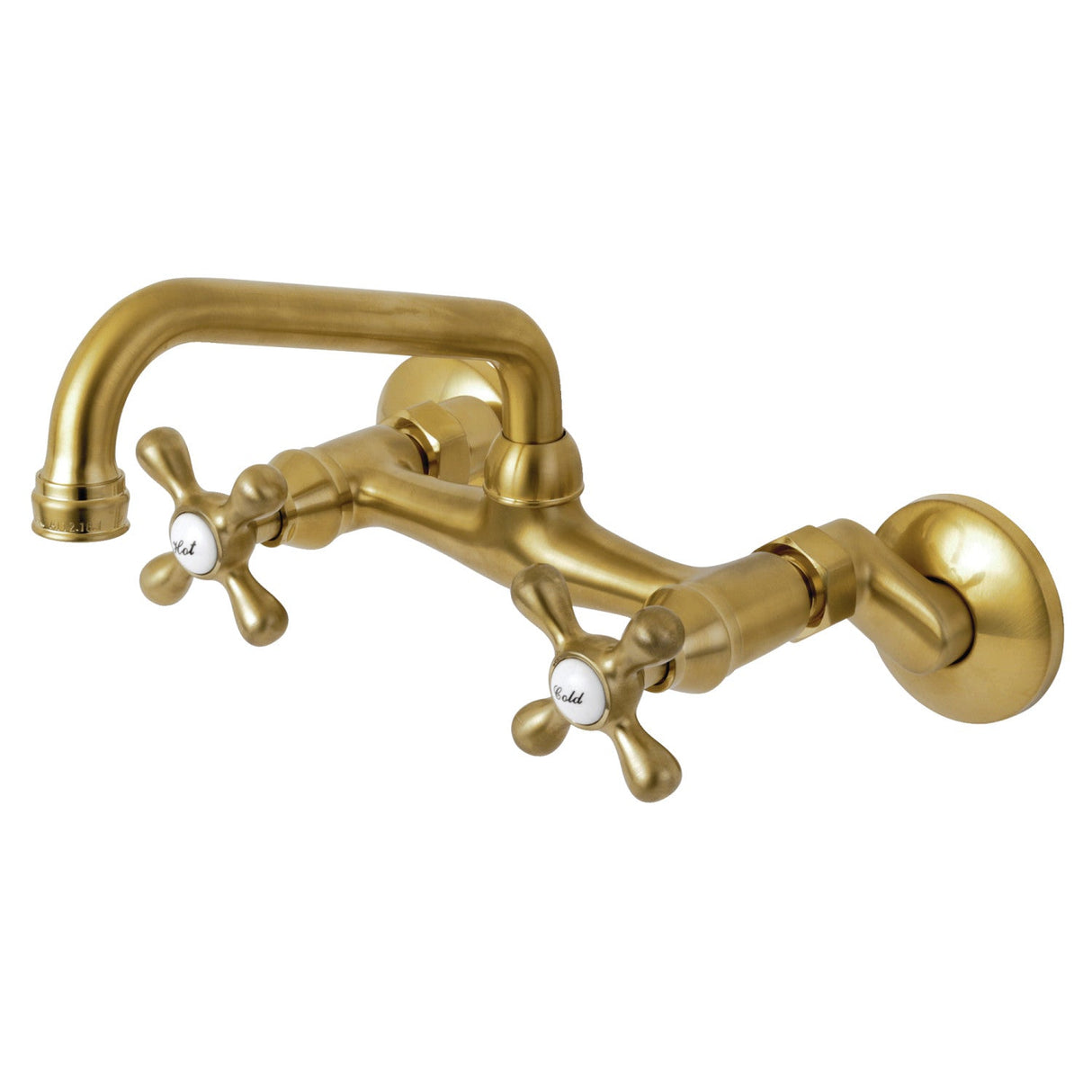 Kingston KS213SB Two-Handle 2-Hole Wall Mount Kitchen Faucet, Brushed Brass