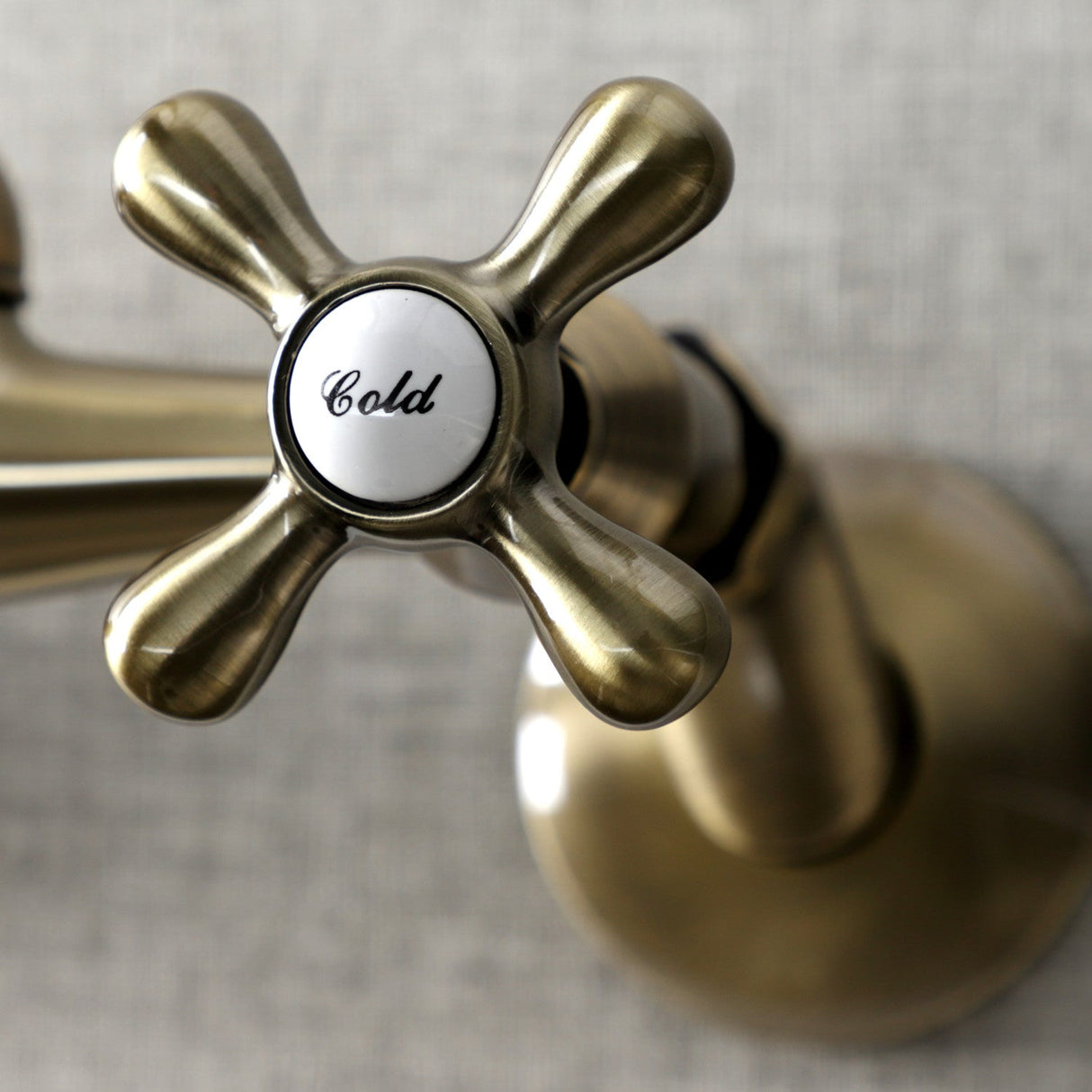 Kingston KS214AB Two-Handle 2-Hole Wall Mount Kitchen Faucet, Antique Brass