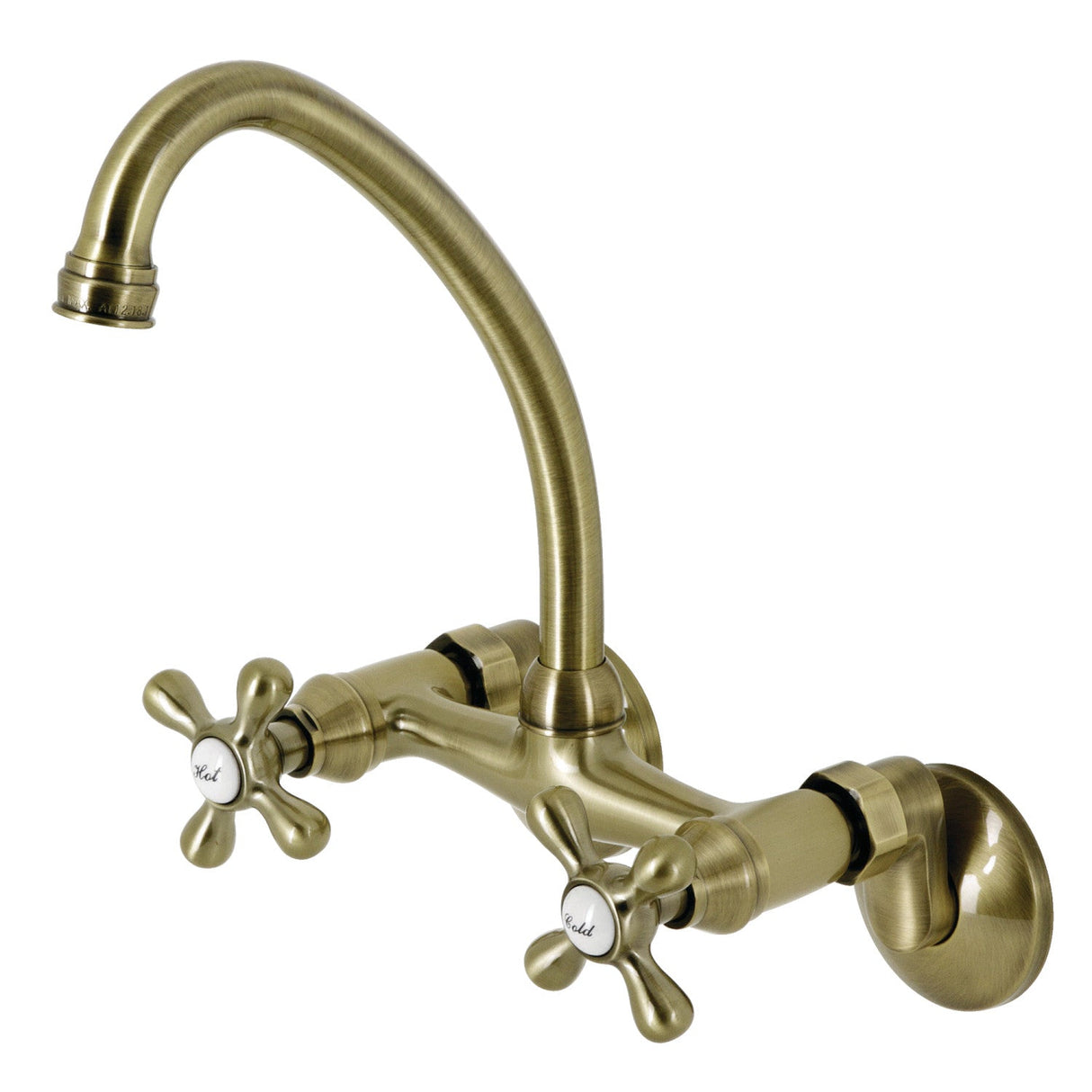 Kingston KS214AB Two-Handle 2-Hole Wall Mount Kitchen Faucet, Antique Brass