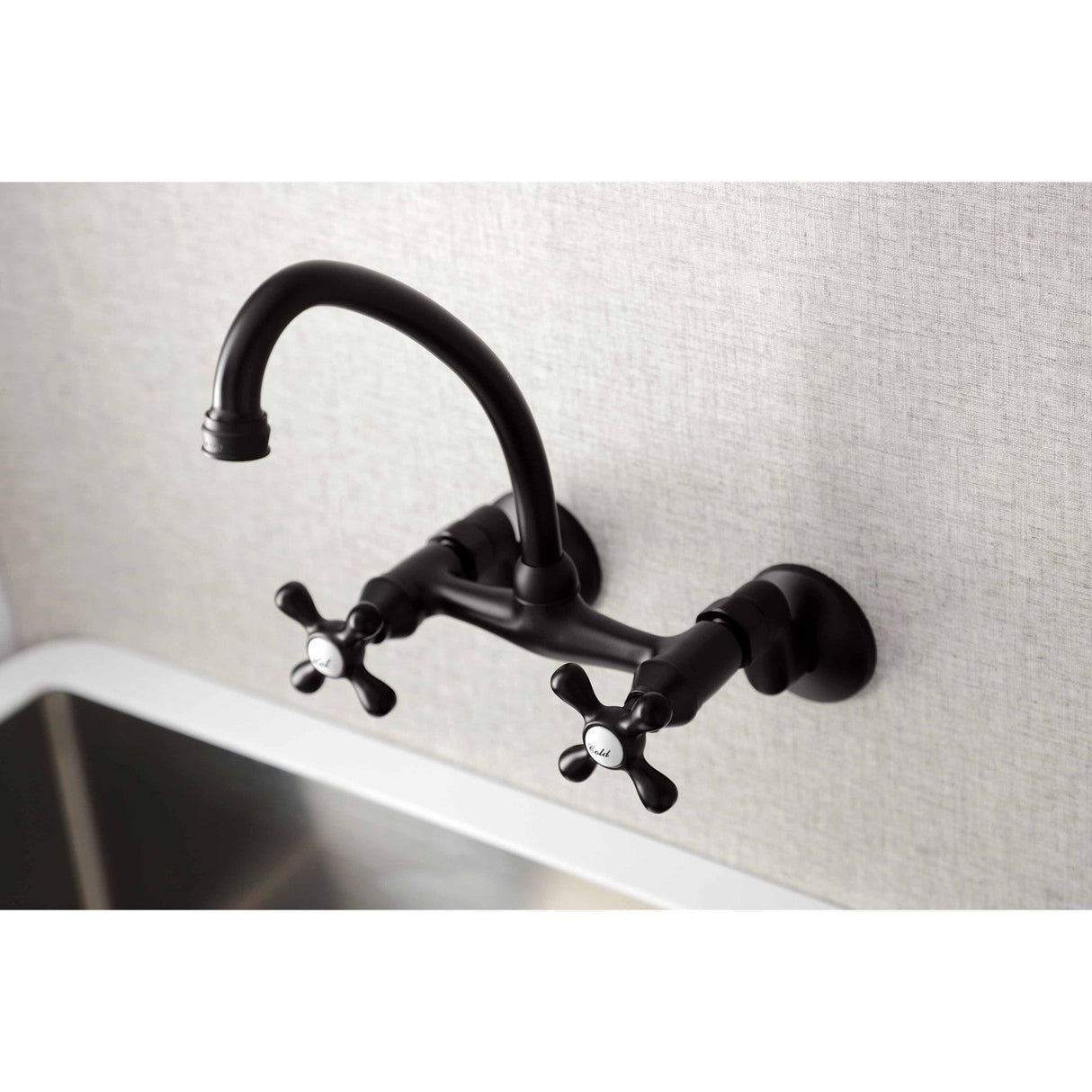 Kingston KS214ORB Two-Handle 2-Hole Wall Mount Kitchen Faucet, Oil Rubbed Bronze