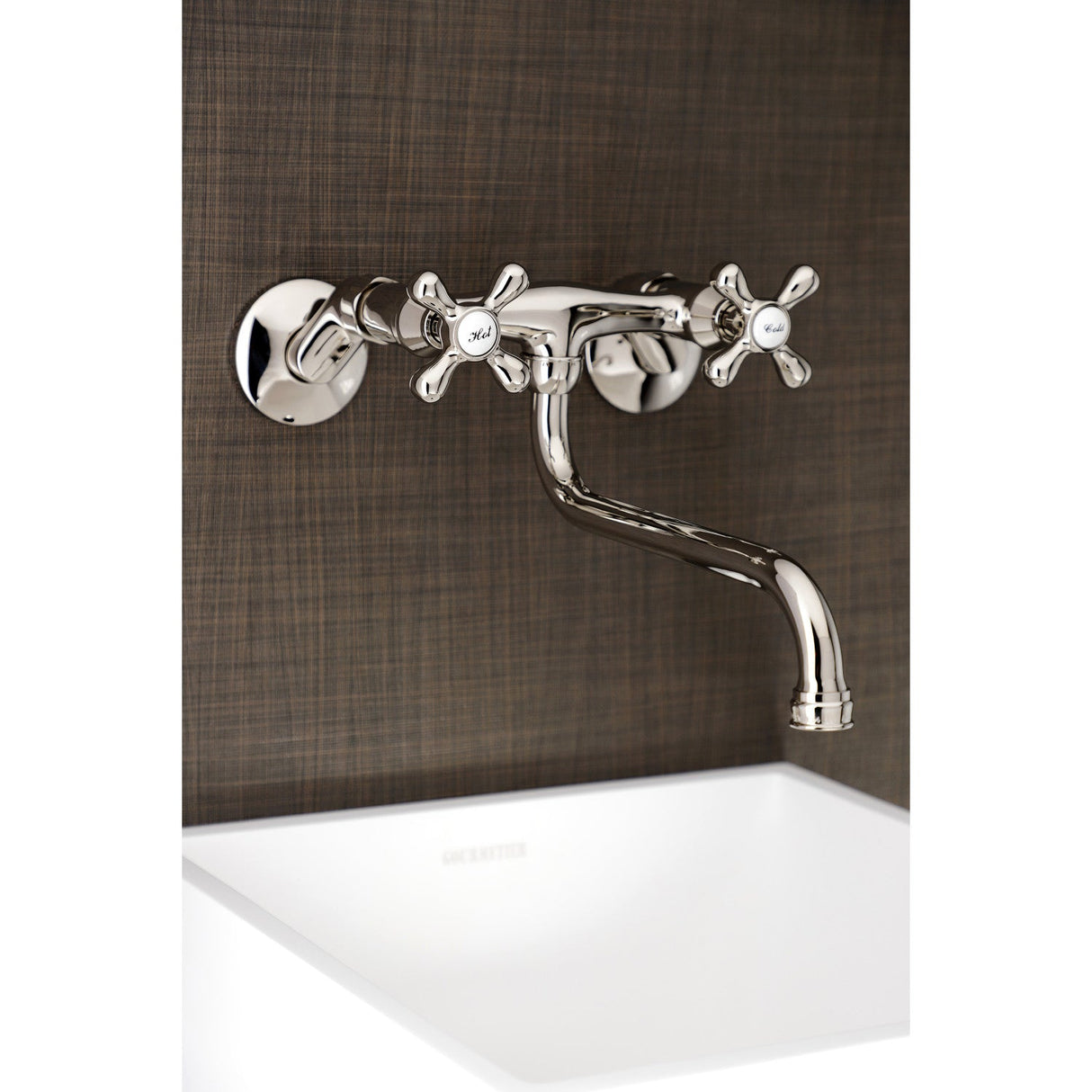 Kingston KS215PN Two-Handle 2-Hole Wall Mount Bathroom Faucet, Polished Nickel