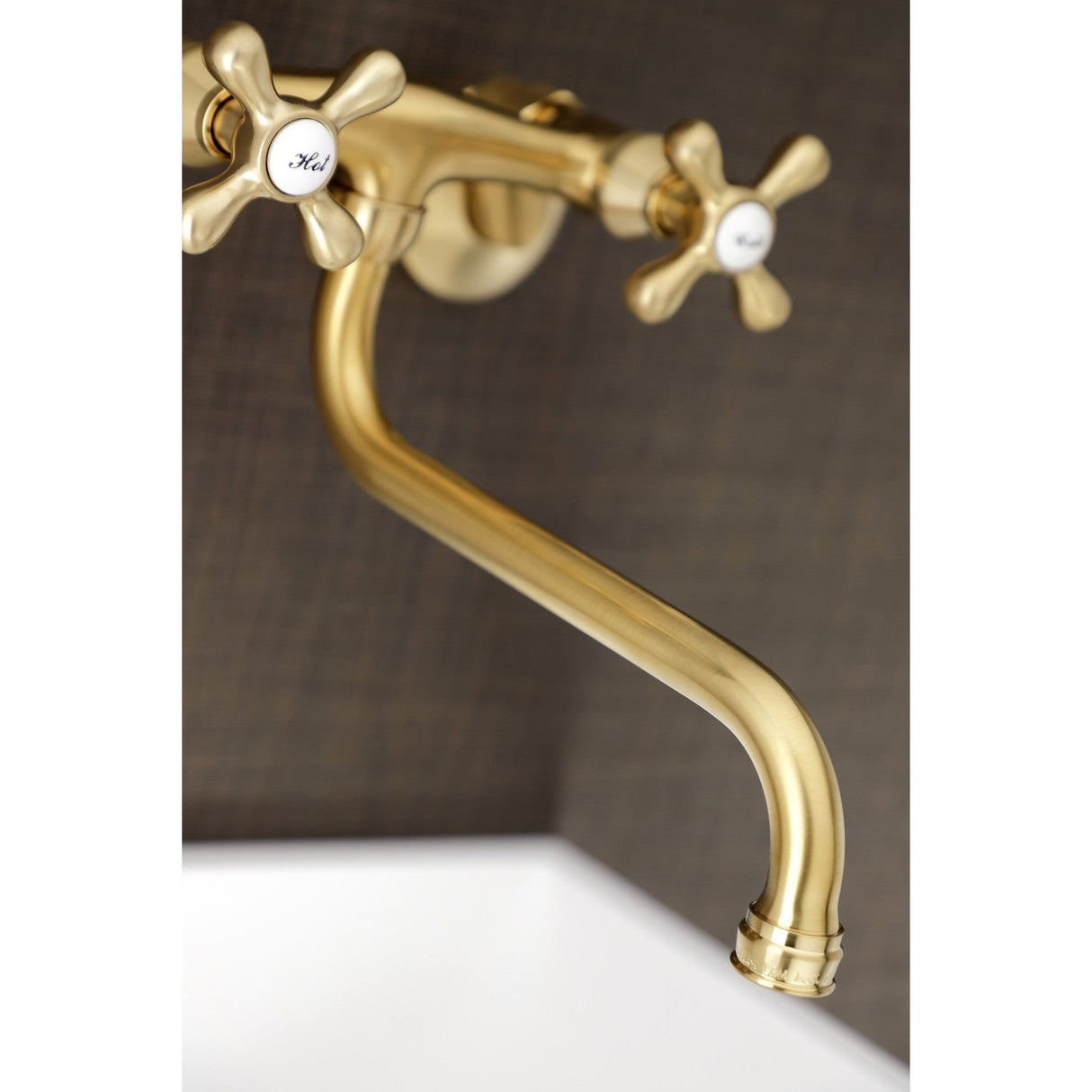 Kingston KS215SB Two-Handle 2-Hole Wall Mount Bathroom Faucet, Brushed Brass