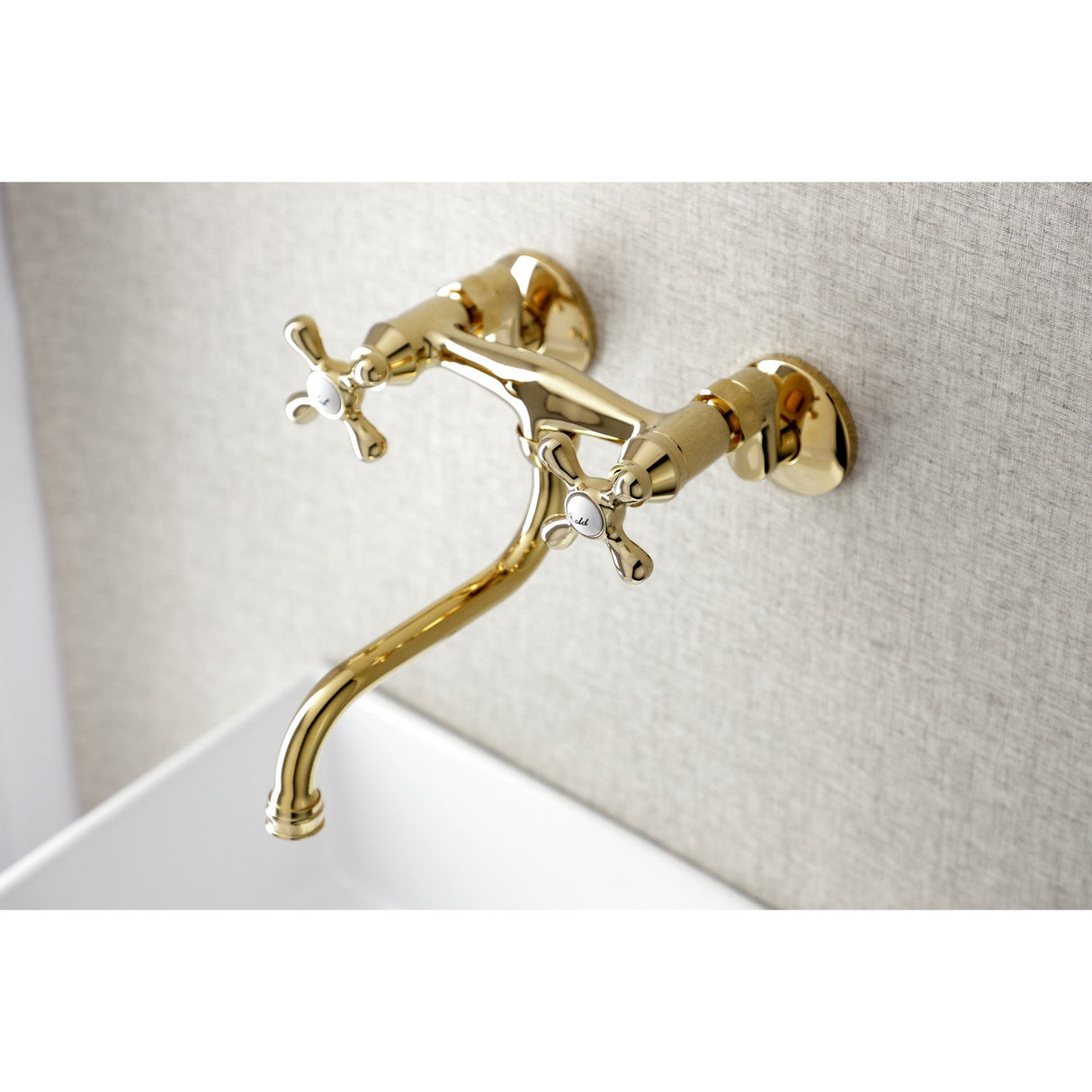 Kingston KS216PB Two-Handle 2-Hole Wall Mount Bathroom Faucet, Polished Brass