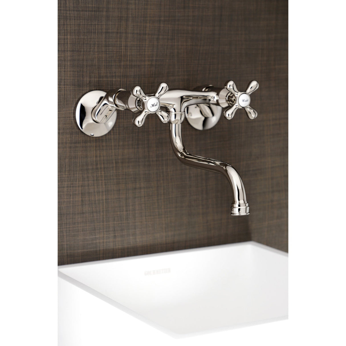 Kingston KS216PN Two-Handle 2-Hole Wall Mount Bathroom Faucet, Polished Nickel