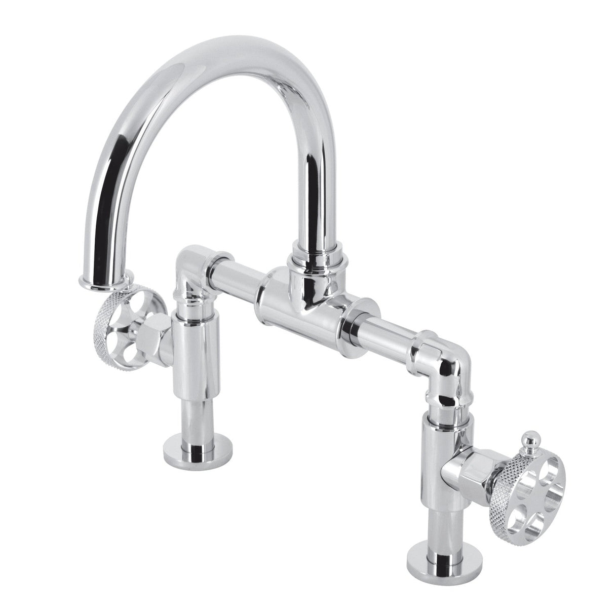 Webb KS2171RKX Two-Handle 2-Hole Deck Mount Bridge Bathroom Faucet with Knurled Handle and Push Pop-Up Drain, Polished Chrome