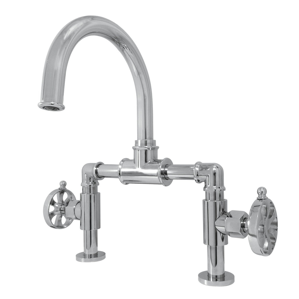 Belknap KS2171RX Two-Handle 2-Hole Deck Mount Bridge Bathroom Faucet with Pop-Up Drain, Polished Chrome
