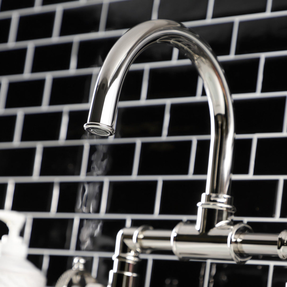 Webb KS2176RKX Two-Handle 2-Hole Deck Mount Bridge Bathroom Faucet with Knurled Handle and Push Pop-Up Drain, Polished Nickel