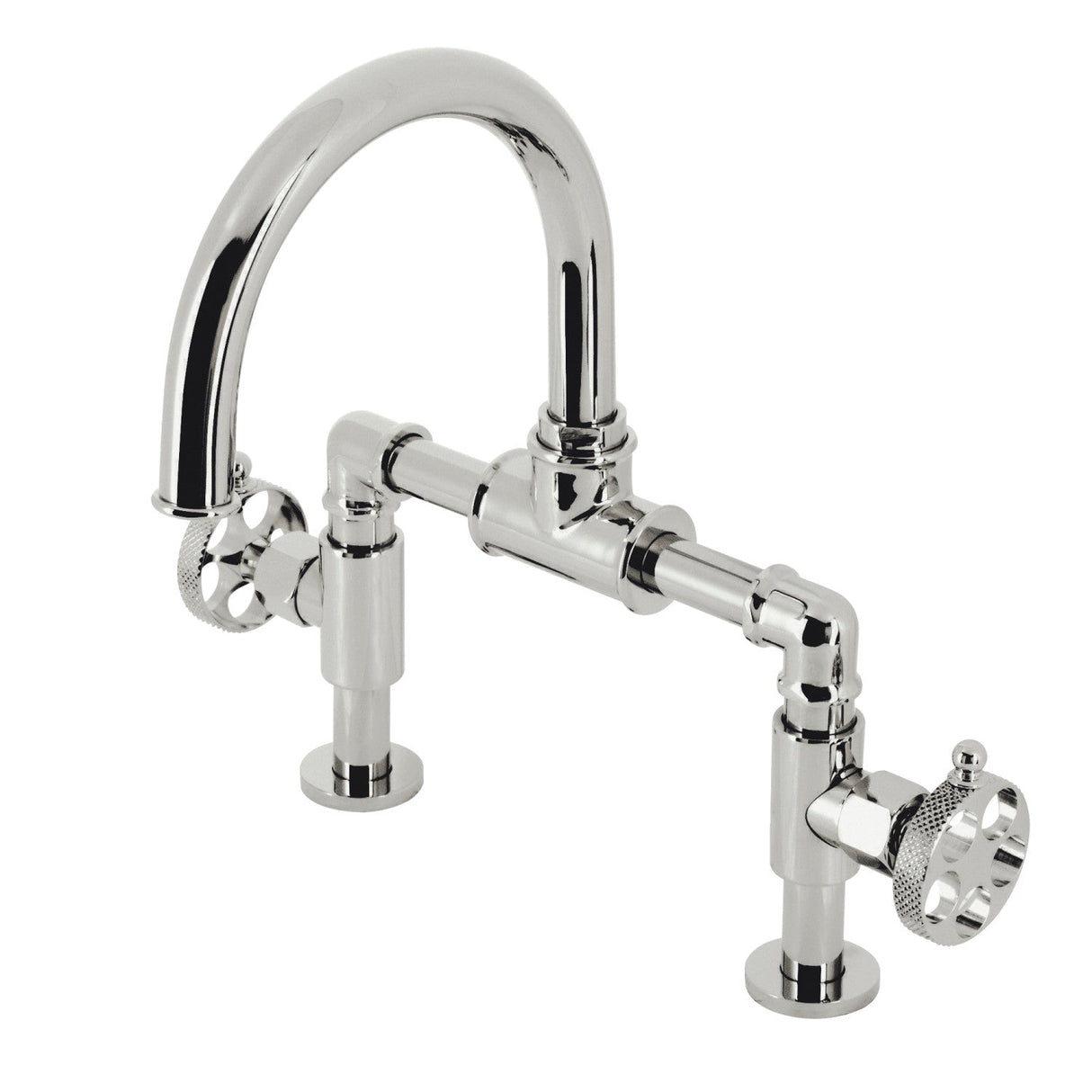 Webb KS2176RKX Two-Handle 2-Hole Deck Mount Bridge Bathroom Faucet with Knurled Handle and Push Pop-Up Drain, Polished Nickel