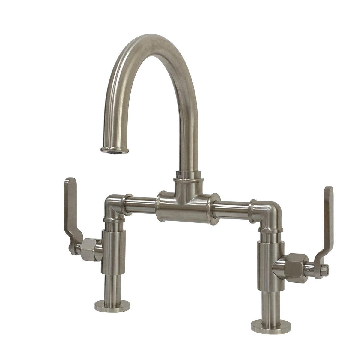 Whitaker KS2178KL Two-Handle 2-Hole Deck Mount Bridge Bathroom Faucet with Pop-Up Drain, Brushed Nickel