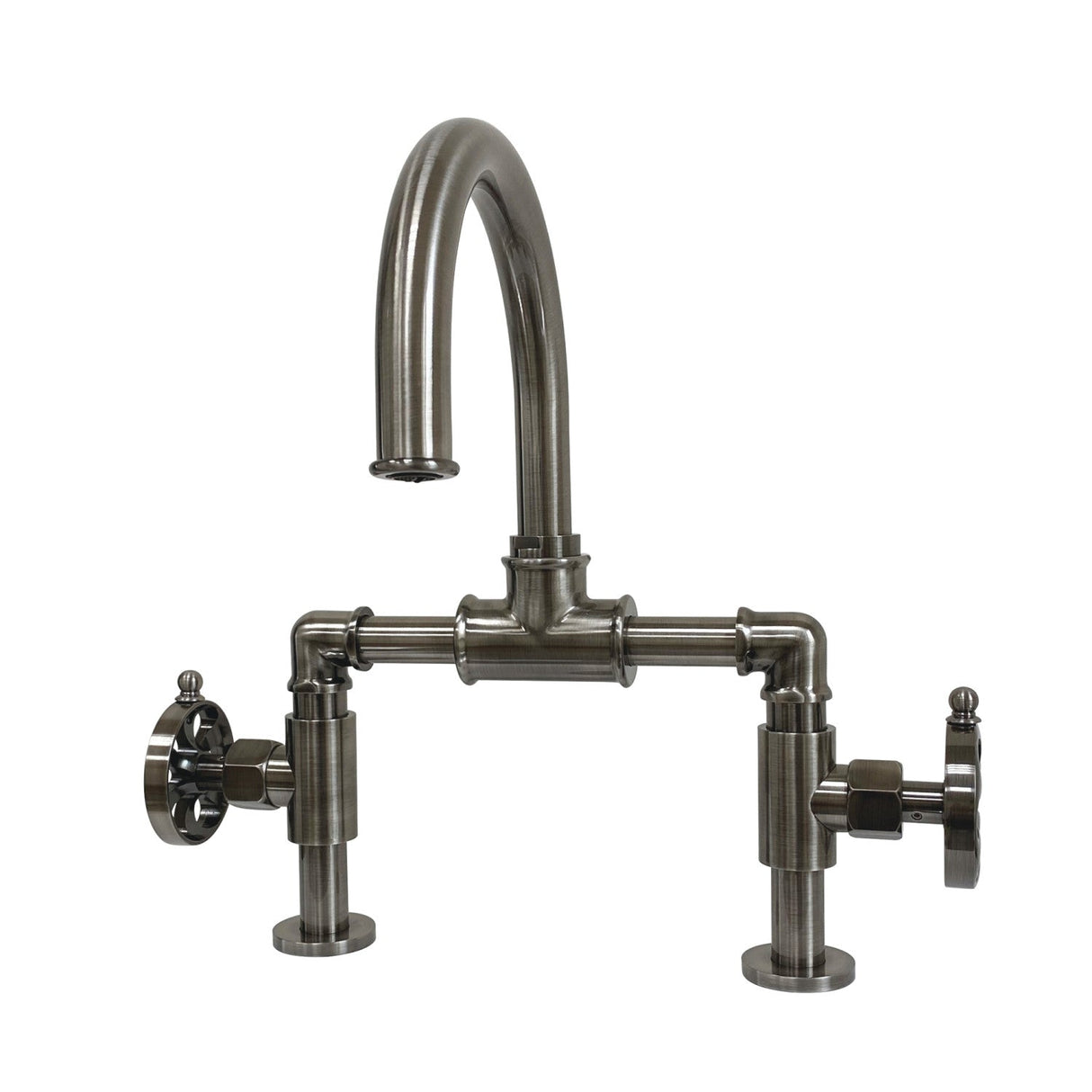 Belknap KS217RXVN Two-Handle 2-Hole Deck Mount Bridge Bathroom Faucet with Pop-Up Drain, Black Stainless