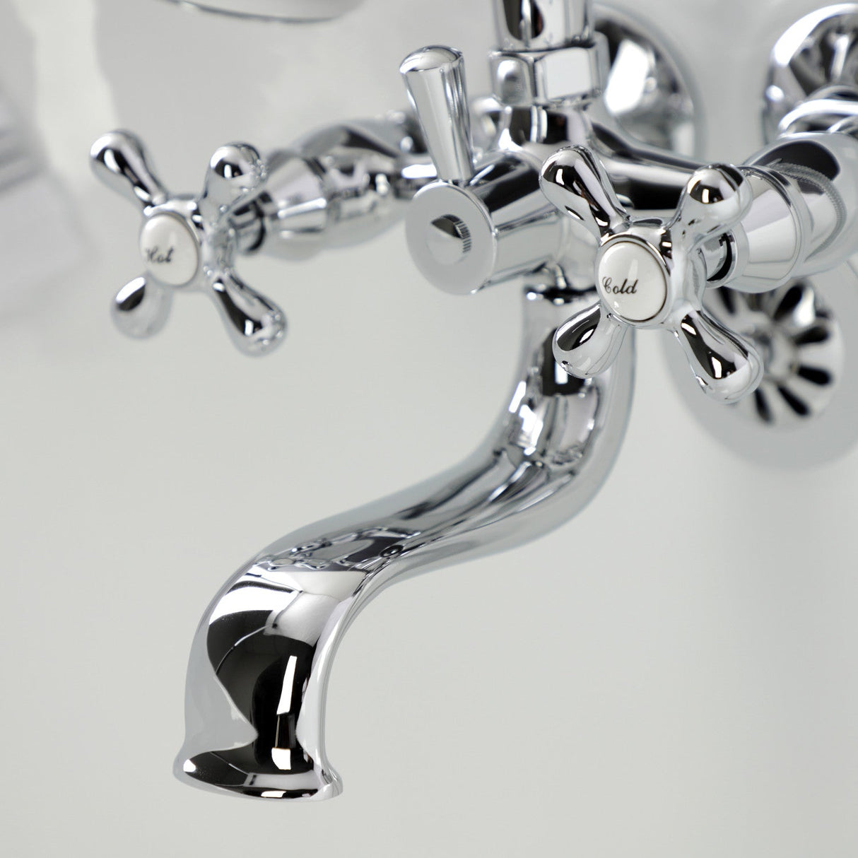 Kingston KS225C Three-Handle 2-Hole Tub Wall Mount Clawfoot Tub Faucet with Handshower, Polished Chrome