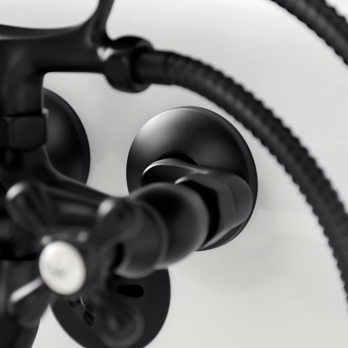 Kingston KS225MB Three-Handle 2-Hole Tub Wall Mount Clawfoot Tub Faucet with Handshower, Matte Black