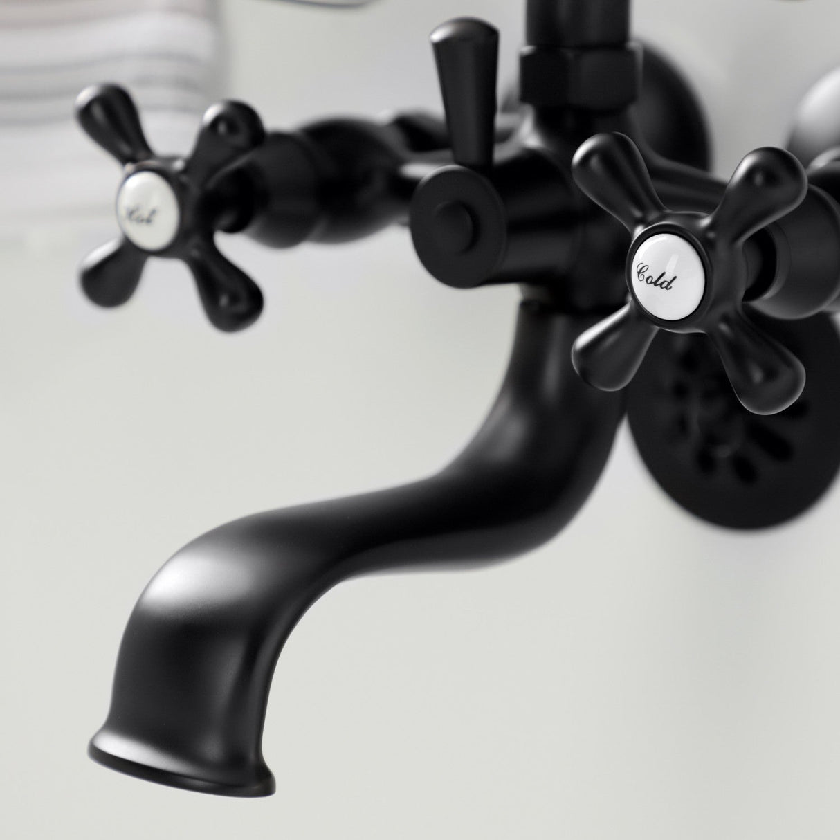 Kingston KS225MB Three-Handle 2-Hole Tub Wall Mount Clawfoot Tub Faucet with Handshower, Matte Black