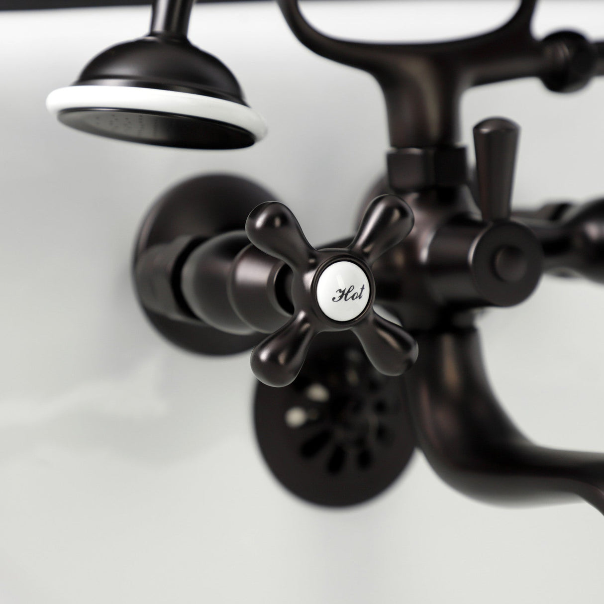 Kingston KS225ORB Three-Handle 2-Hole Tub Wall Mount Clawfoot Tub Faucet with Handshower, Oil Rubbed Bronze