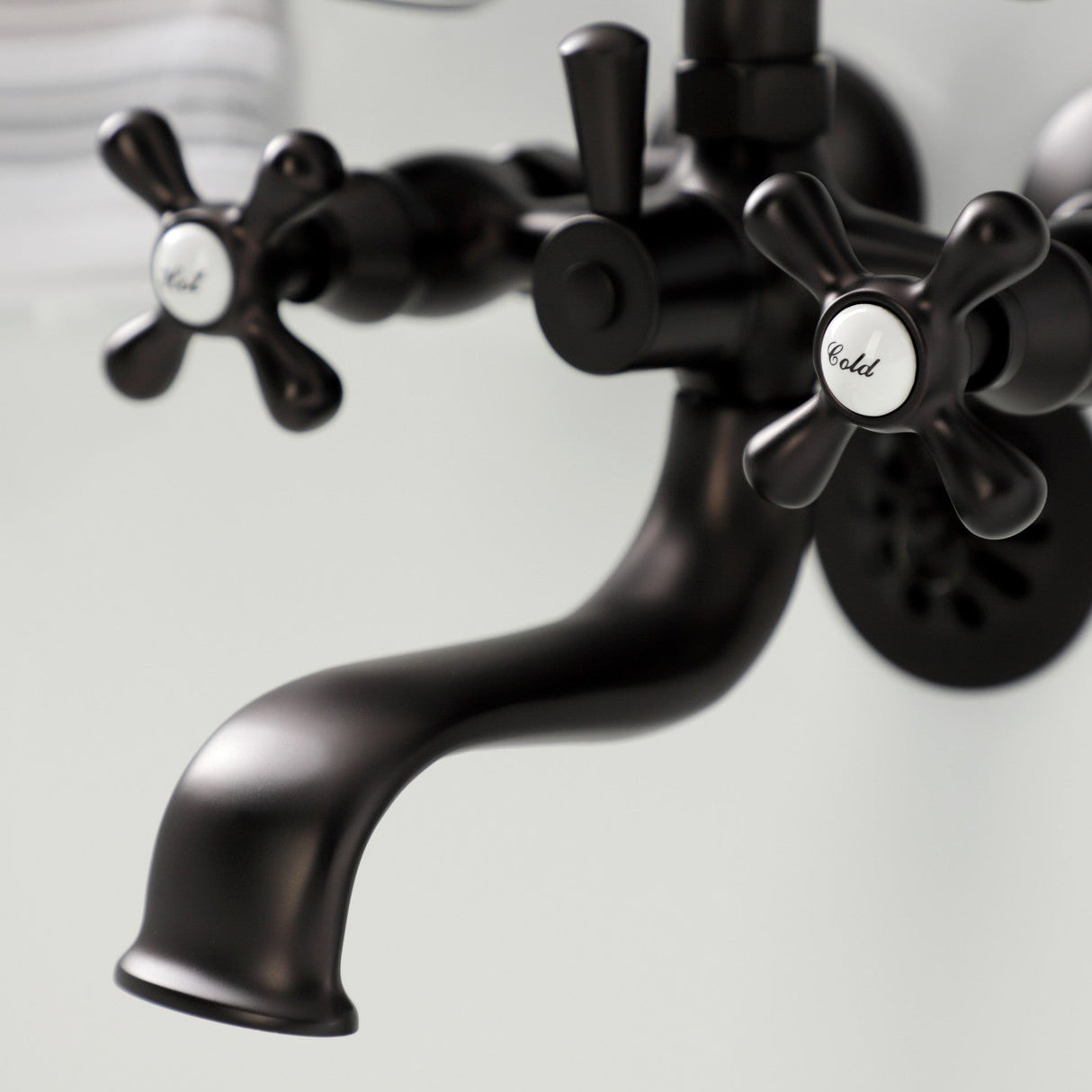 Kingston KS225ORB Three-Handle 2-Hole Tub Wall Mount Clawfoot Tub Faucet with Handshower, Oil Rubbed Bronze