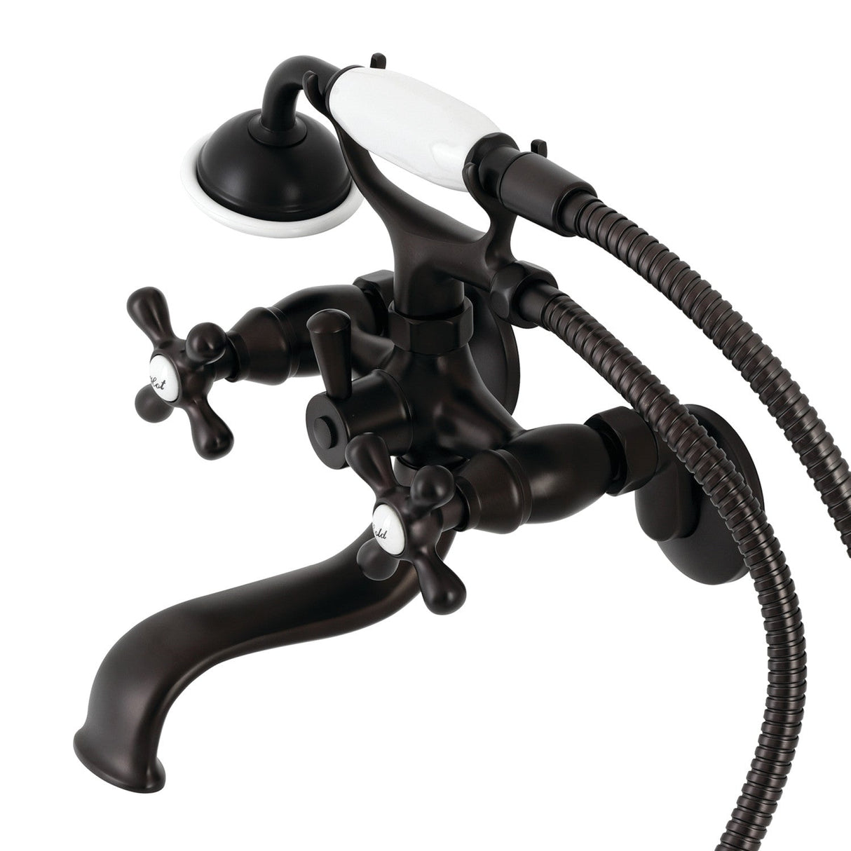 Kingston KS225ORB Three-Handle 2-Hole Tub Wall Mount Clawfoot Tub Faucet with Handshower, Oil Rubbed Bronze